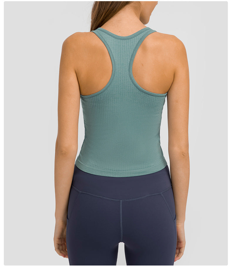 LU Women's 2025 New Joker Spring/Summer Threaded I-shaped Vest with Chest Pad Fitness Yoga Clothes Sports Vest