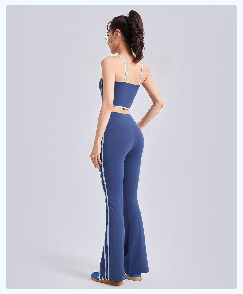 Women's New Linear Sports Suit Shockproof Gathered Vest High Waist Micro Pants High Elastic Yoga Suit