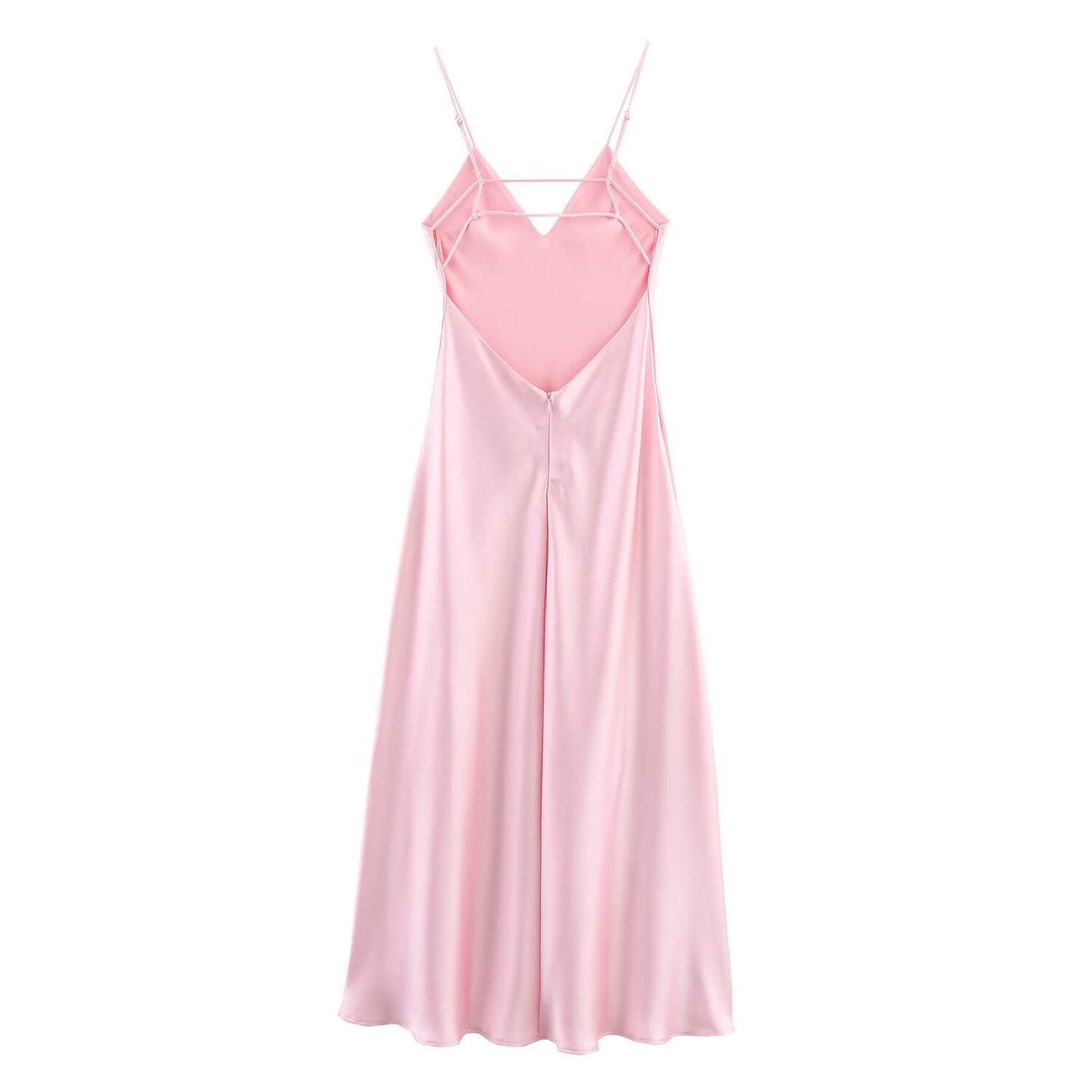 Women's summer chic Fashion multi colored satin texture suspender MIDI dress