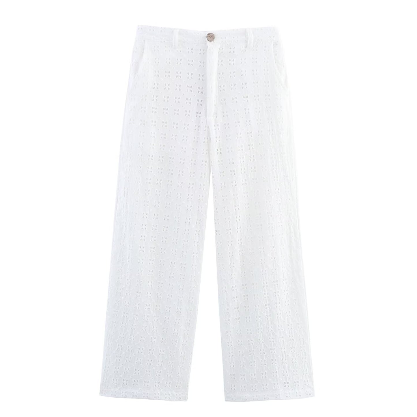 Women's new fashion short sleeved V-neck hollowed out embroidered shirt+Pants suit