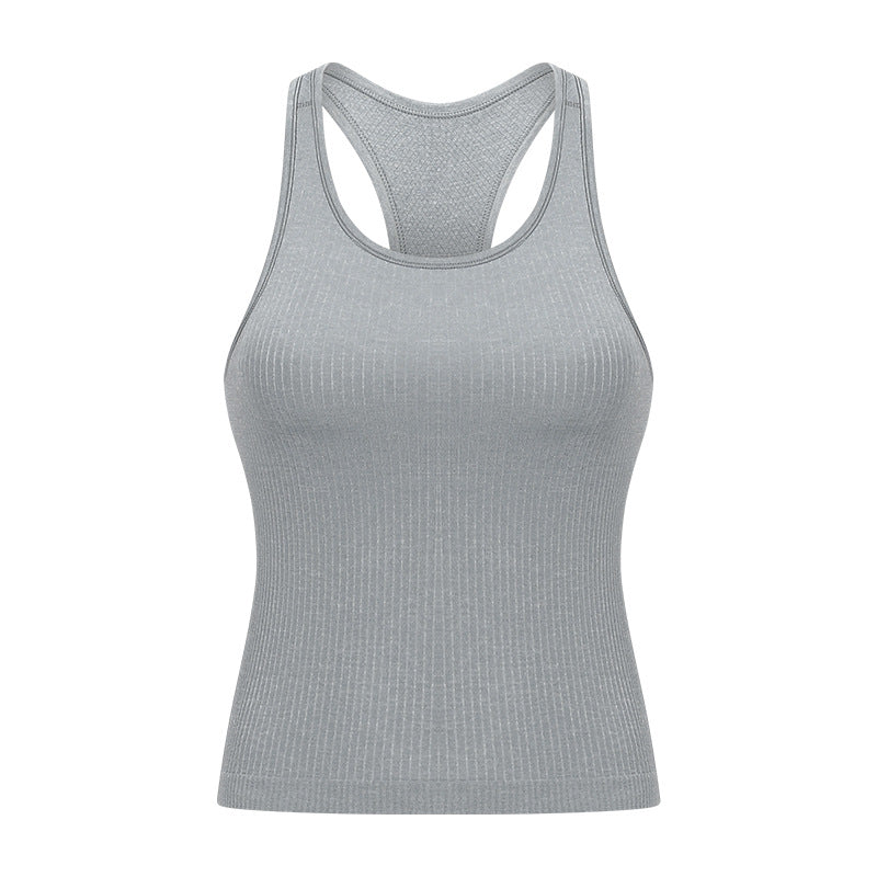 LU Women's 2025 New Joker Spring/Summer Threaded I-shaped Vest with Chest Pad Fitness Yoga Clothes Sports Vest