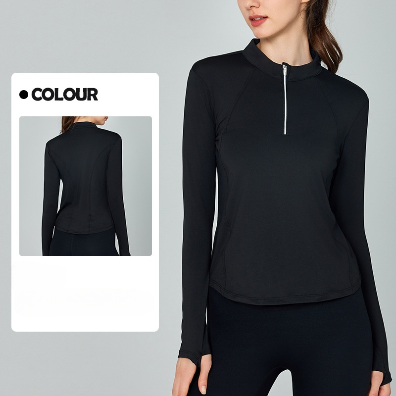 Women's new reflective half-zipper waist-closing fitness coat