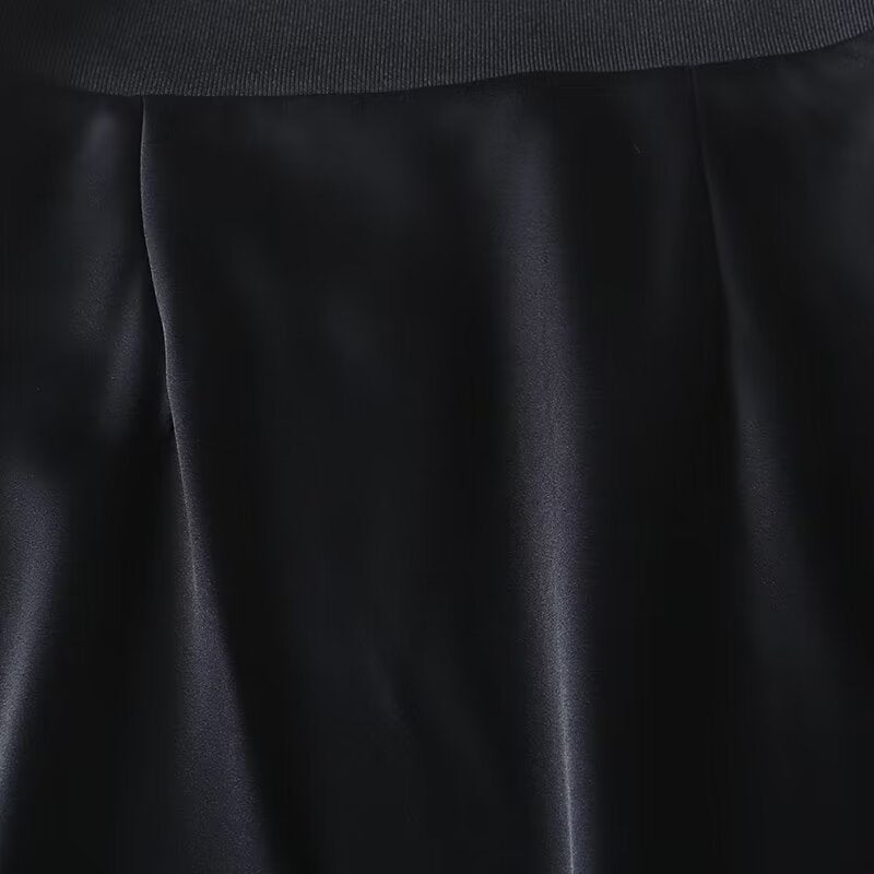 Women's new fashion slim draped satin ribbed waist midi skirt
