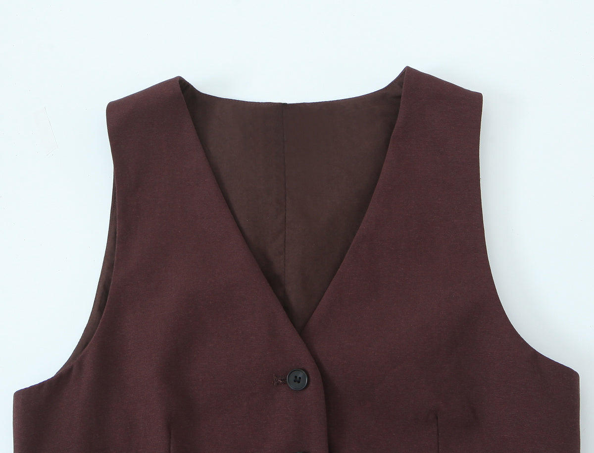set woman 2 pieces2025 Fashion Back opening design waistcoatTops Vintage Female + Pants Women's suit