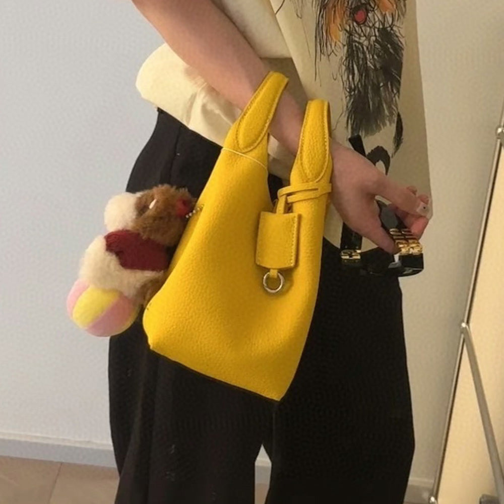 Women's new Joker cowhide embroidery basket bucket bag portable mini bag