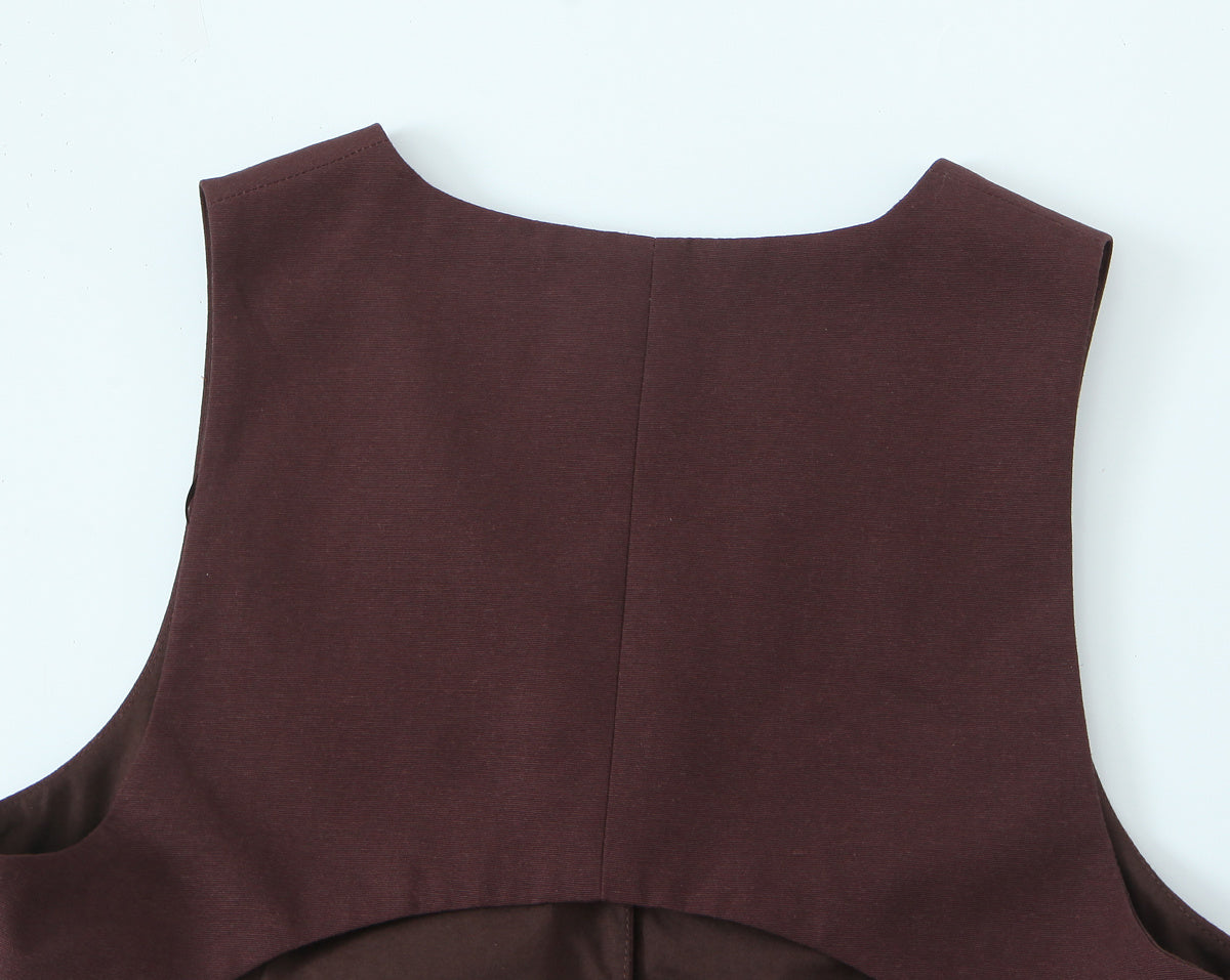 set woman 2 pieces2025 Fashion Back opening design waistcoatTops Vintage Female + Pants Women's suit