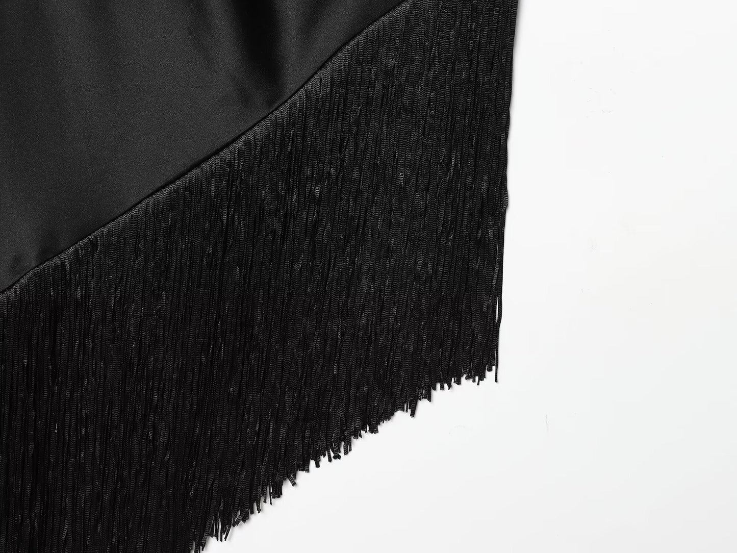 Women's tassel decorated long style satin top