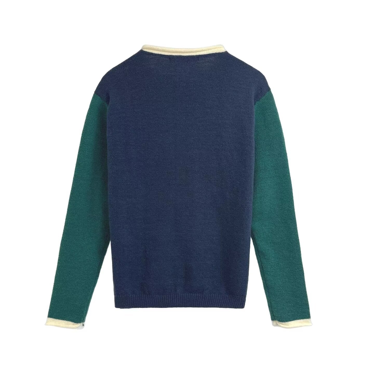 Women's new fashion O Neck long sleeved contrasting knit sweater