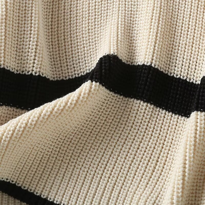 Women's new fashion loose polo collar striped knitted sweater