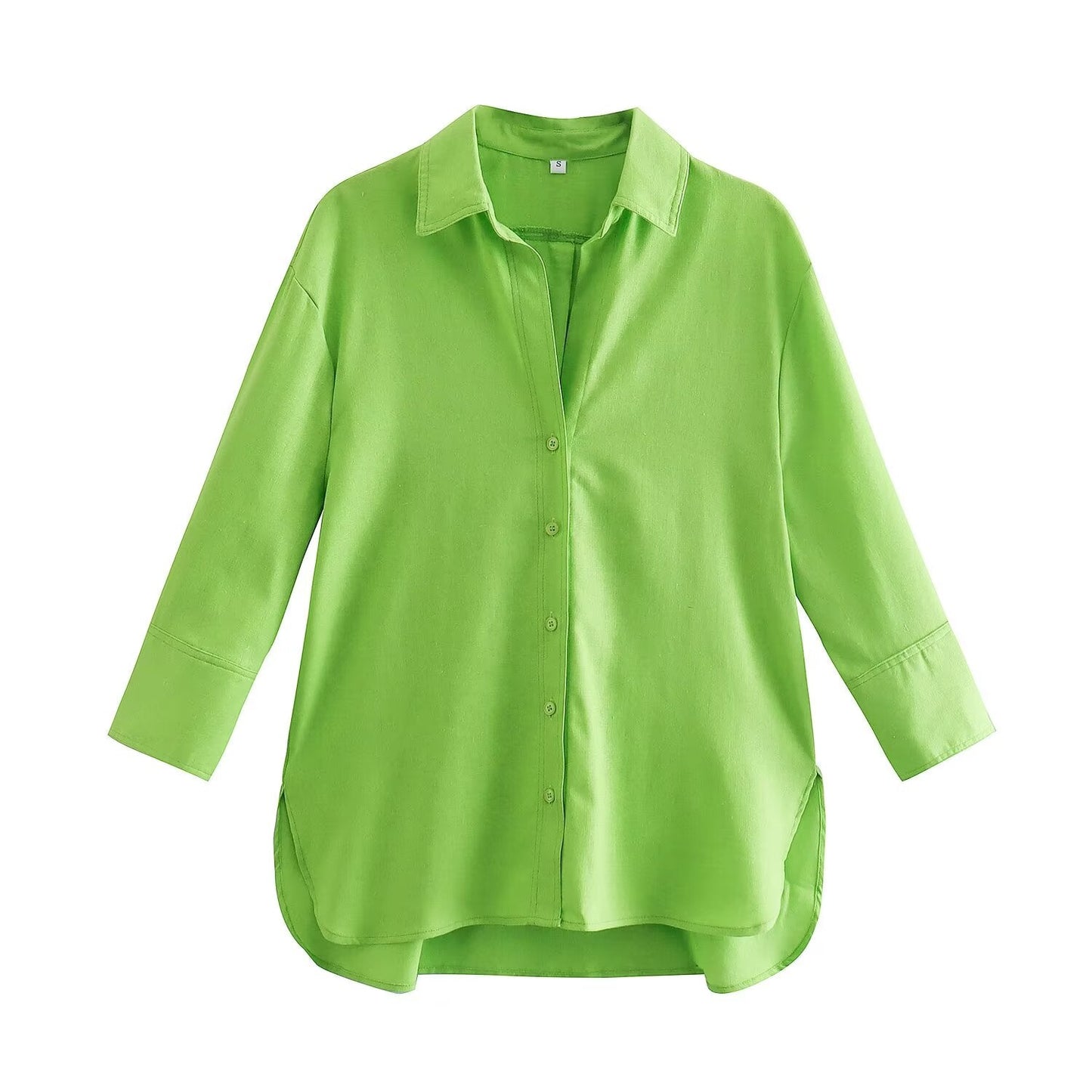 Women's casual linen blend asymmetrical shirt