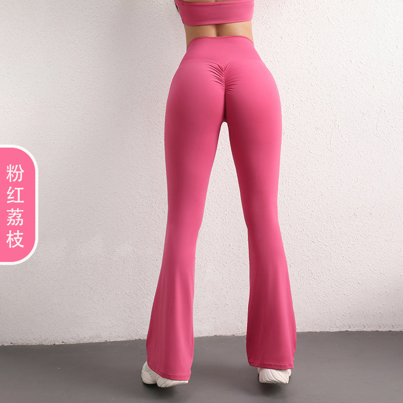 LU Women's New High-waisted Peach Hip-lifting Quick-drying Yoga Pants Bell Bottoms Nude Sports Wide-leg Pants Fitness Pants
