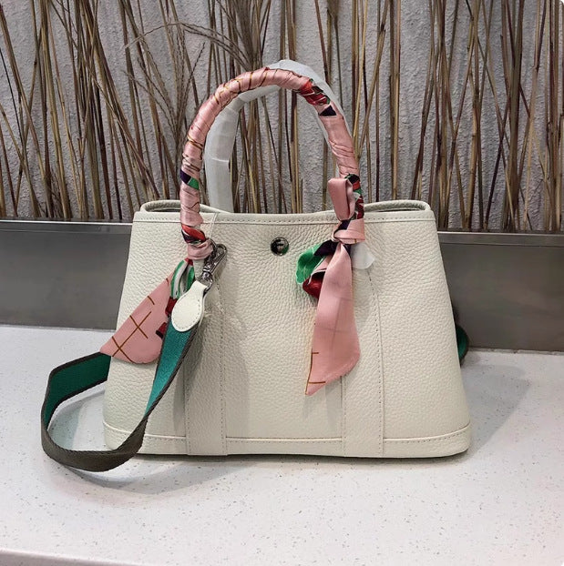 Women's New Leather Lychee Handbag Large Capacity Silk Scarf Shoulder Slung Commuter Handbag