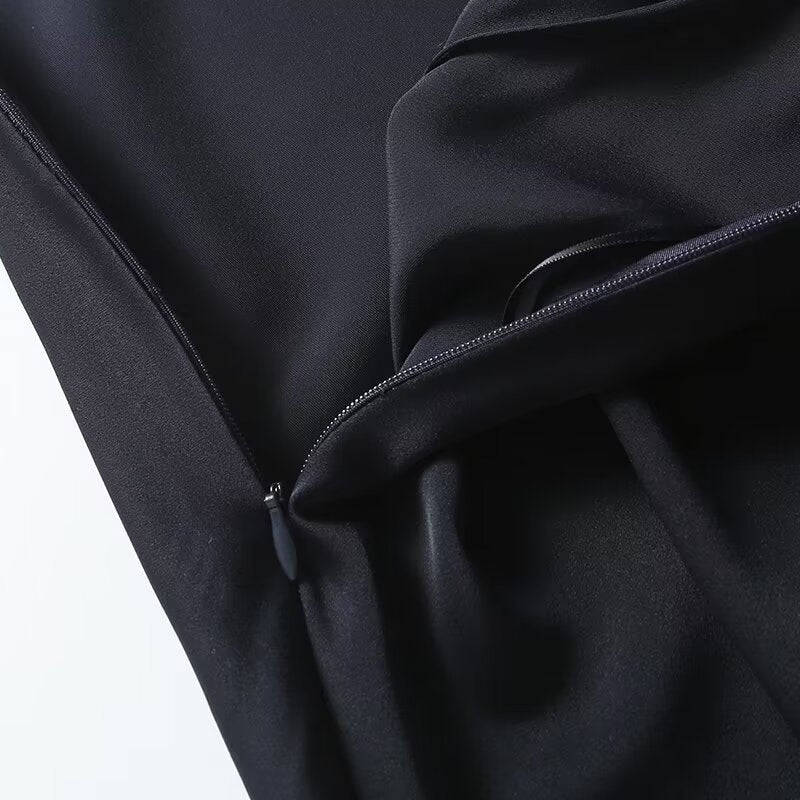 Women's new fashion slim draped satin ribbed waist midi skirt