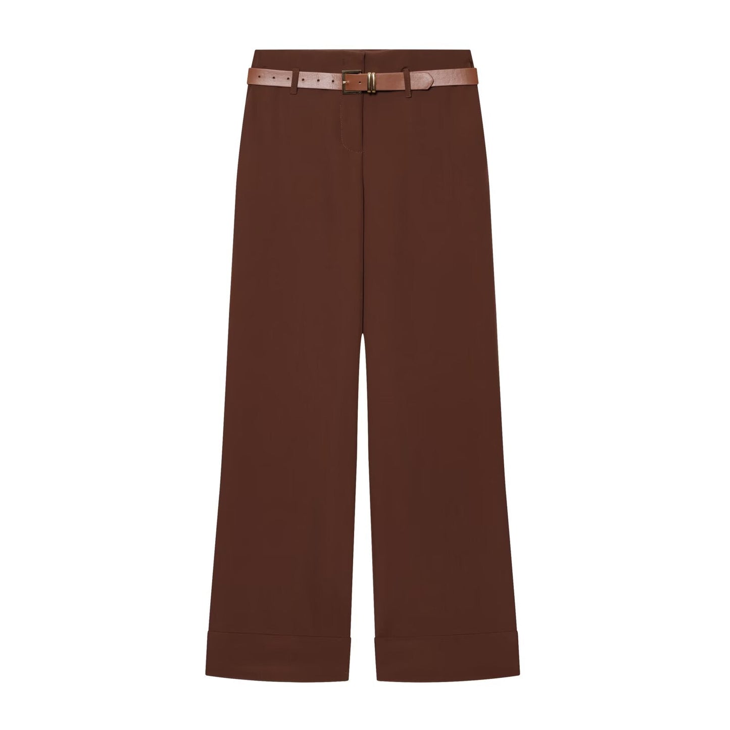 Women's casual high waisted straight leg rolled edge pants