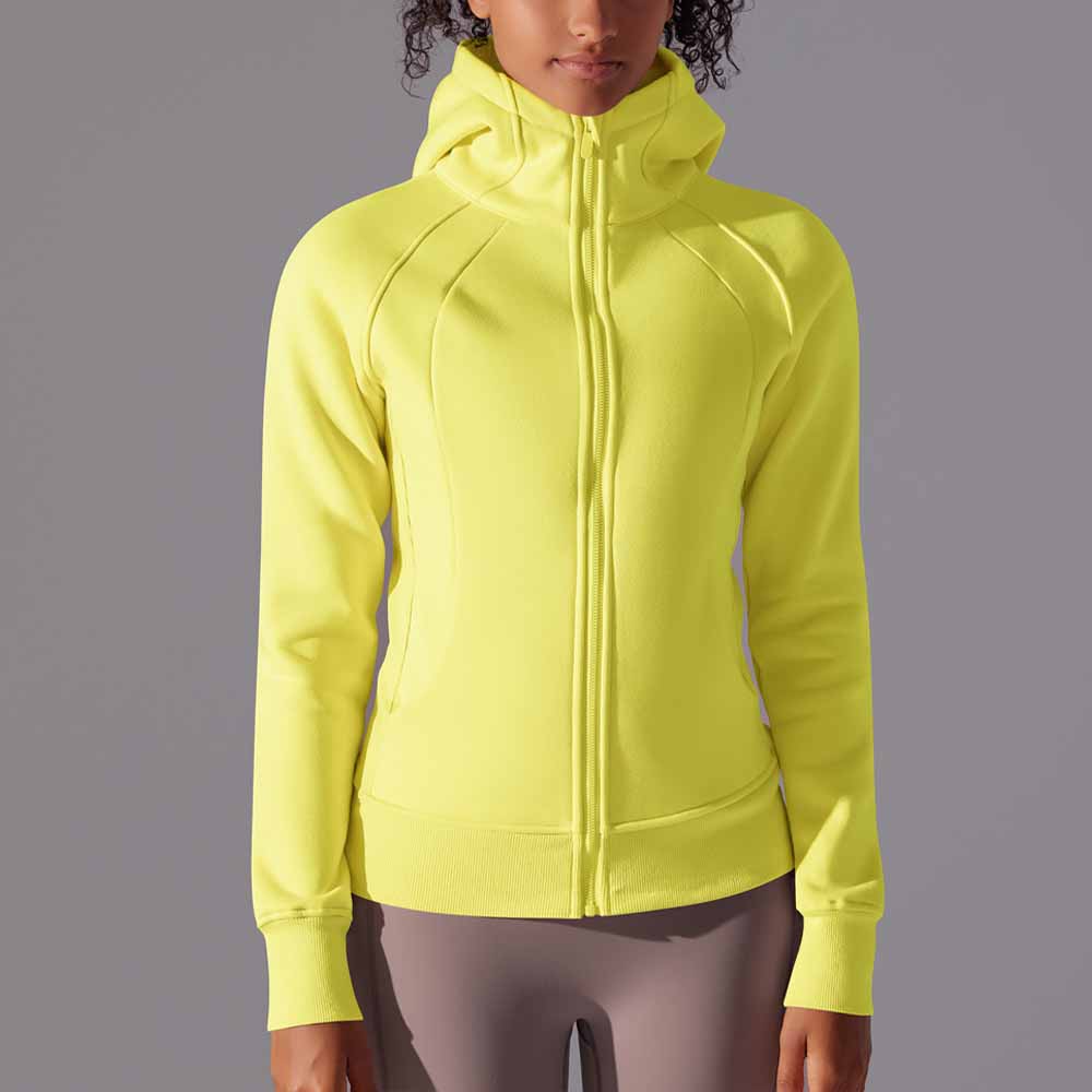 Women's New Solid Color Outdoor Leisure Yoga Training Fitness Jacket Thickened Warm Hooded Sports Coat.