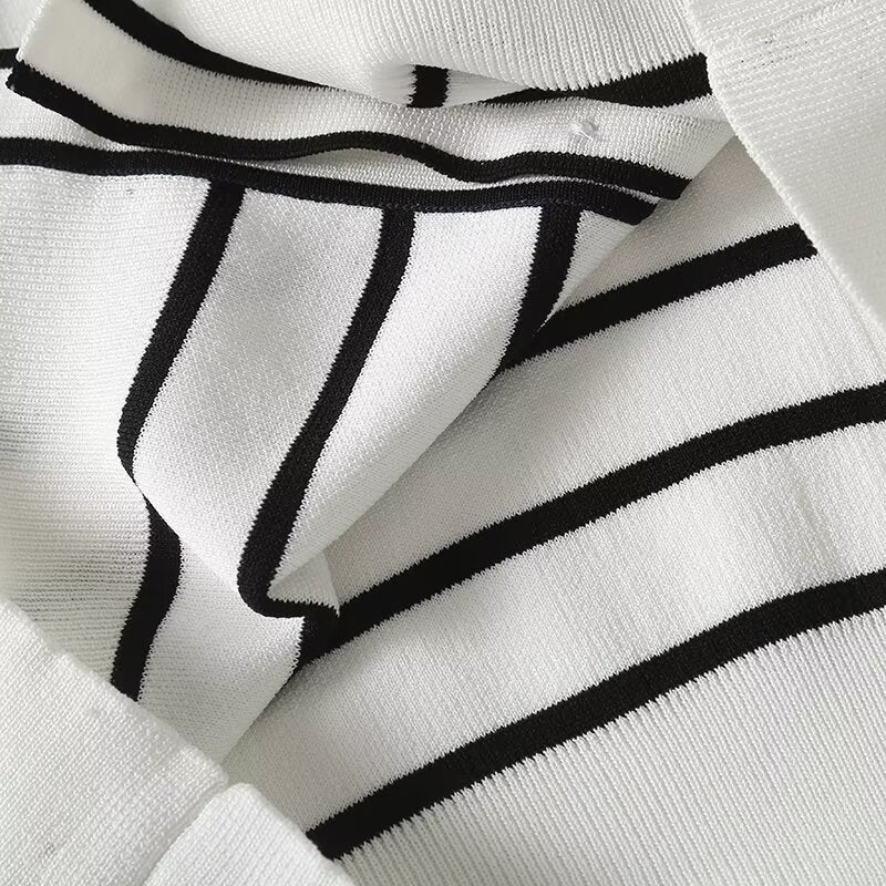 Women's autumn fashion button design short sleeved striped cardigan