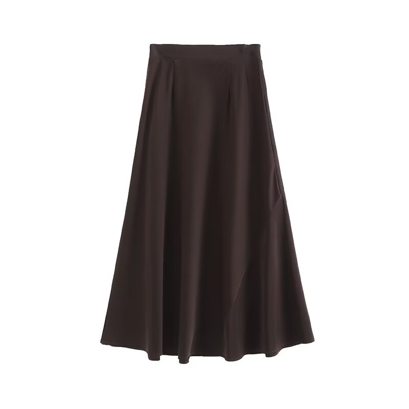 Women's new fashion slim draped satin ribbed waist midi skirt