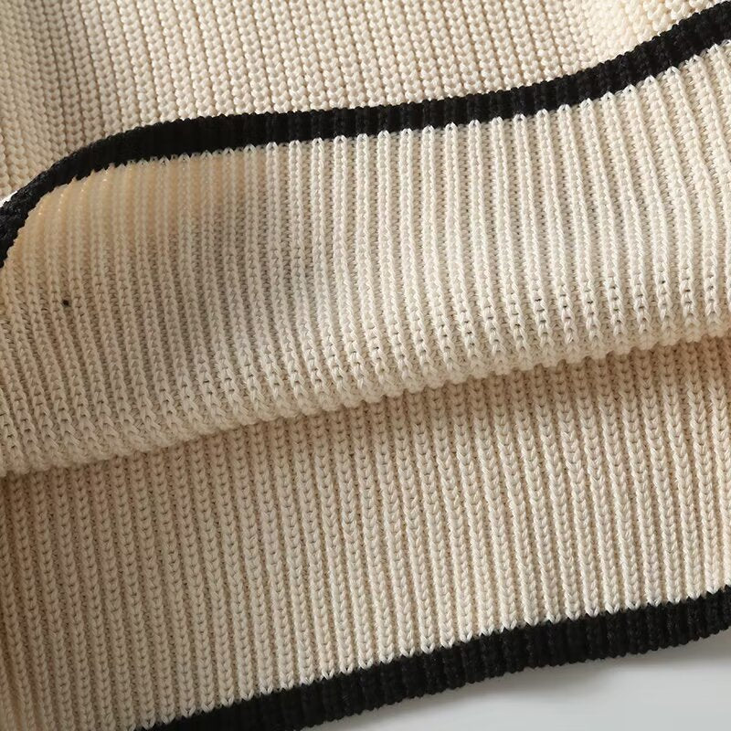 Women's new fashion loose polo collar striped knitted sweater