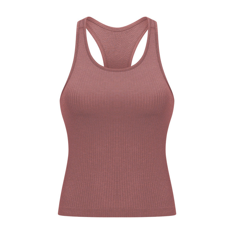 LU Women's 2025 New Joker Spring/Summer Threaded I-shaped Vest with Chest Pad Fitness Yoga Clothes Sports Vest