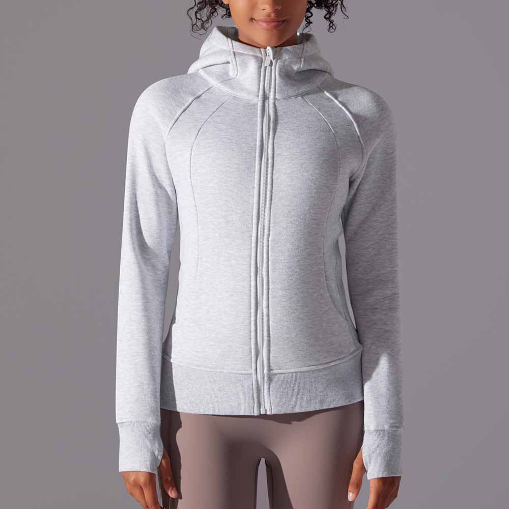 Women's New Solid Color Outdoor Leisure Yoga Training Fitness Jacket Thickened Warm Hooded Sports Coat.