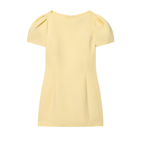 Women's pleated decorative short sleeved mini dress