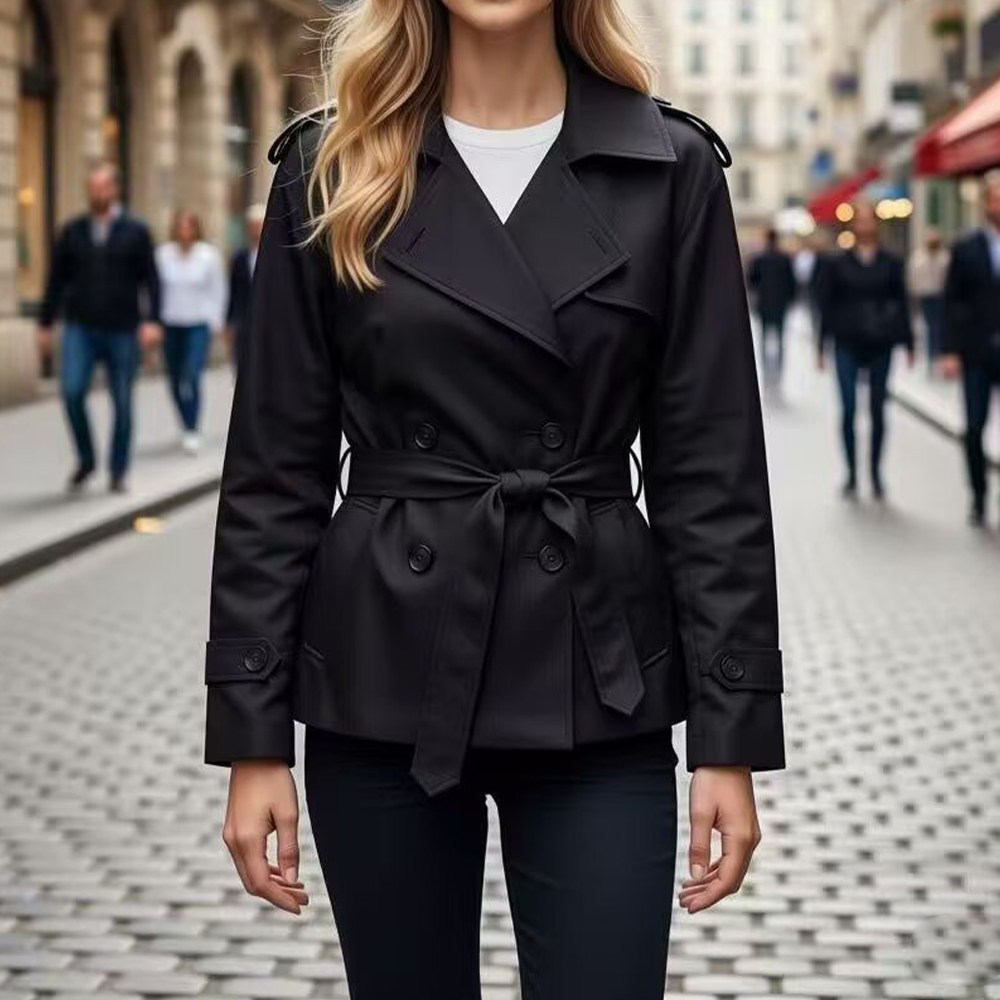 Women's with Belt short double breasted windbreaker Coat