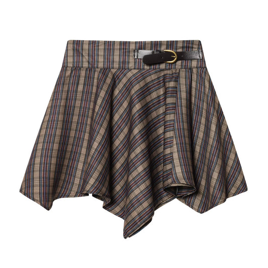 Women's straps decorative casual plaid mini skirt