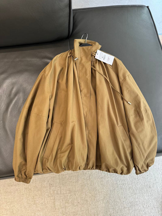 Women's new fashion loose stand collar pleated flight jacket Coat