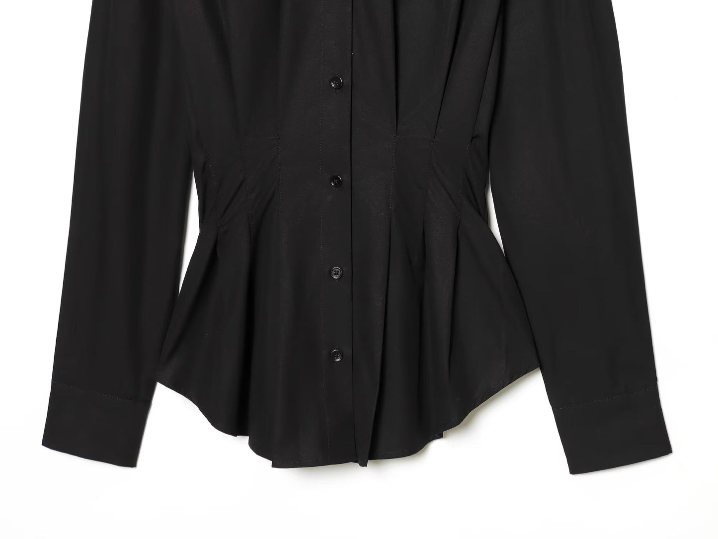 Women's pleated design slim lapel shirt
