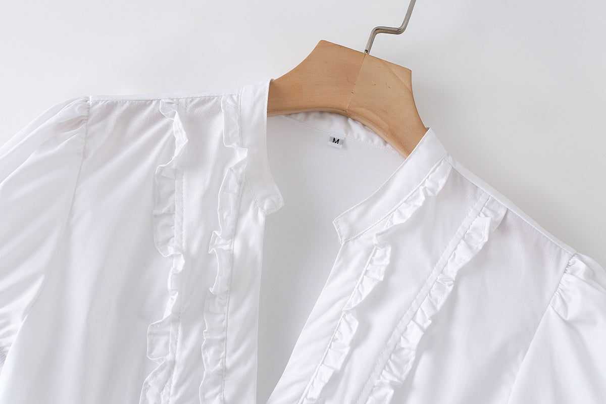 Women's slim cotton bubble sleeve poplin shirt