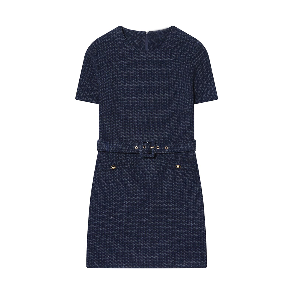 Women's With Belt Short Sleeve plaid Mini Dress