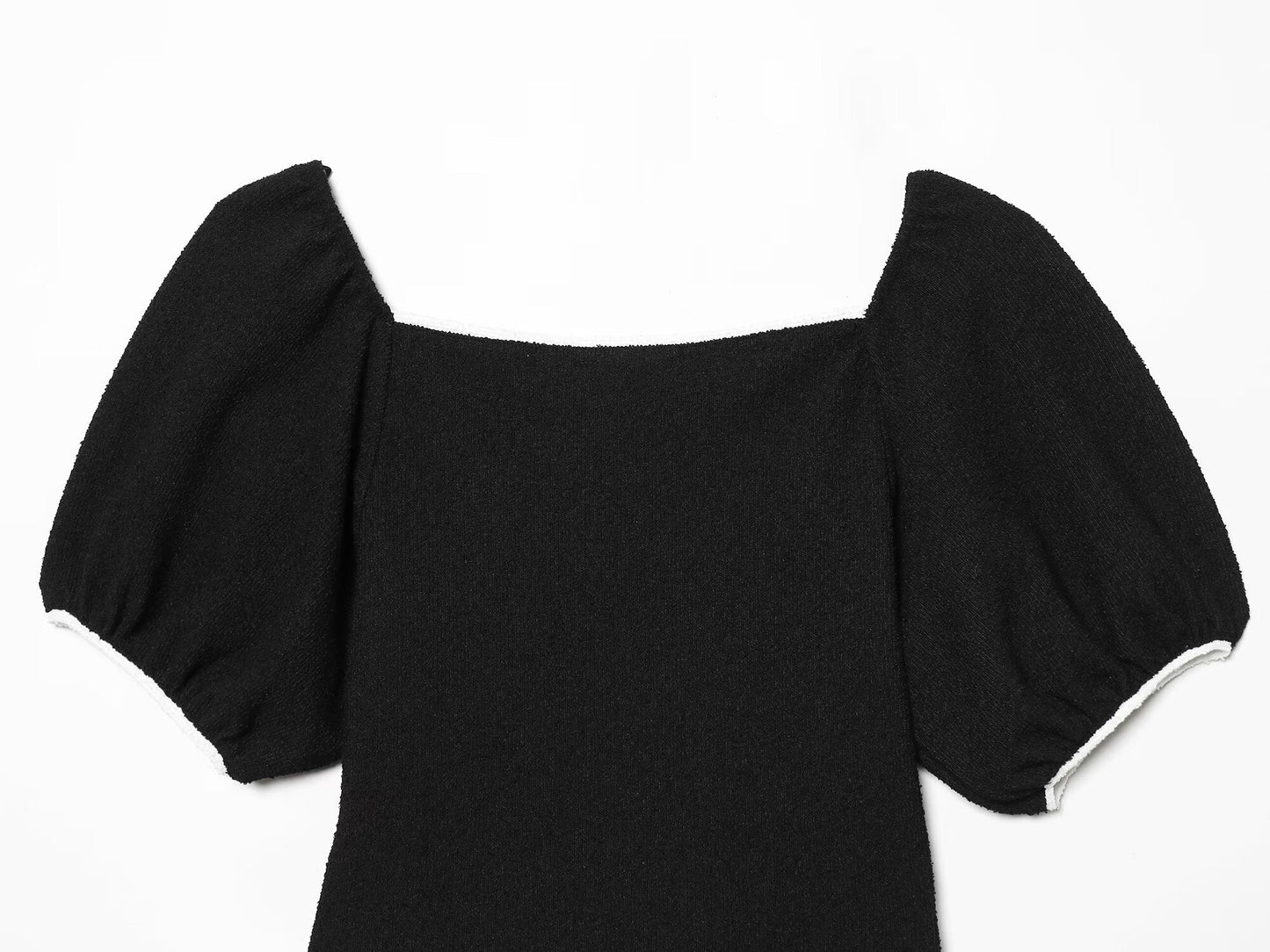 Women's contrasting straight neck bubble sleeve mini dress