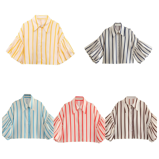 2026 Women's loose bubble sleeve printed shirt