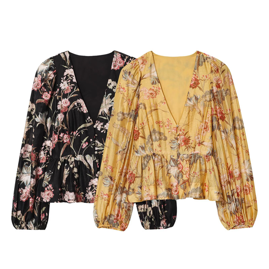 Women's skirt style hem printed top