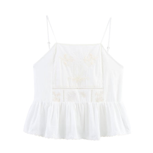 Women's summer Fashion lace up design flower embroidery suspender top