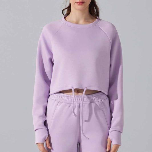 Women's New Fashion Joker Round Neck Sweater Fitness Yoga Coat Loose Long Sleeve Pilates Drawstring Coat