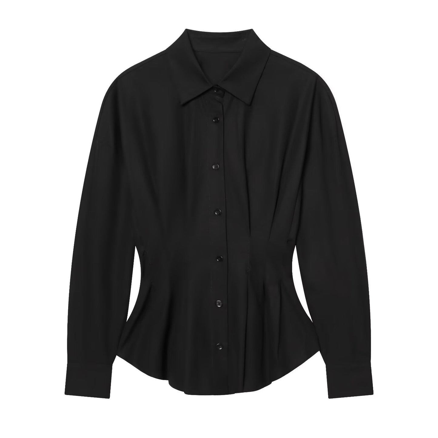 Women's pleated design slim lapel shirt
