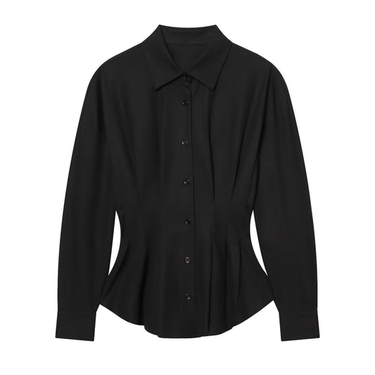 Women's pleated design slim lapel shirt