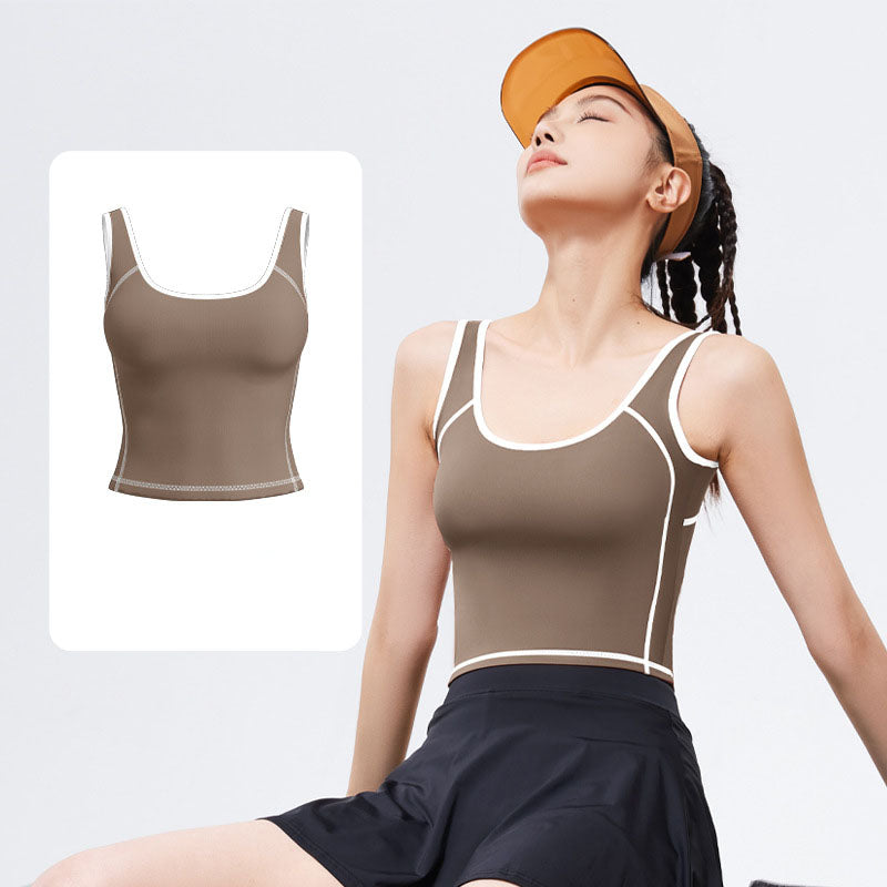 2026 women's new integrated U-shaped contrast sports vest