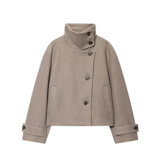 Women's loose standing collar warm woolen coat