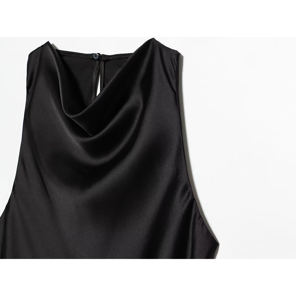 Women's tassel decorated long style satin top