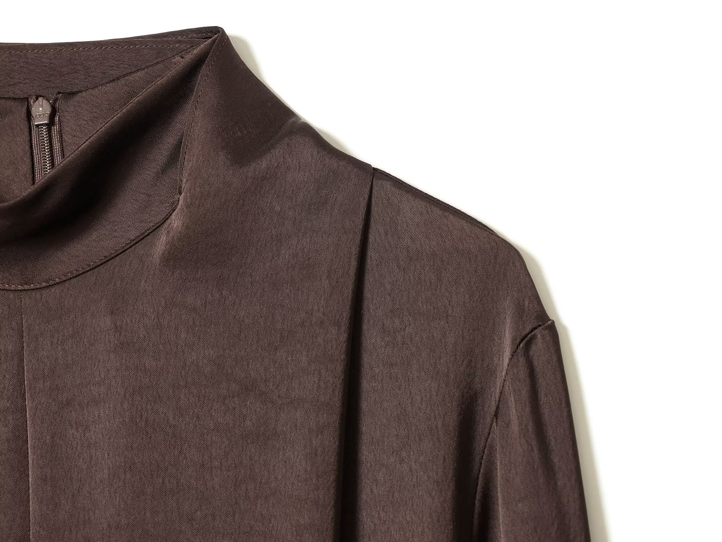 Women's With Belt Half High Neck Satin Texture Dress