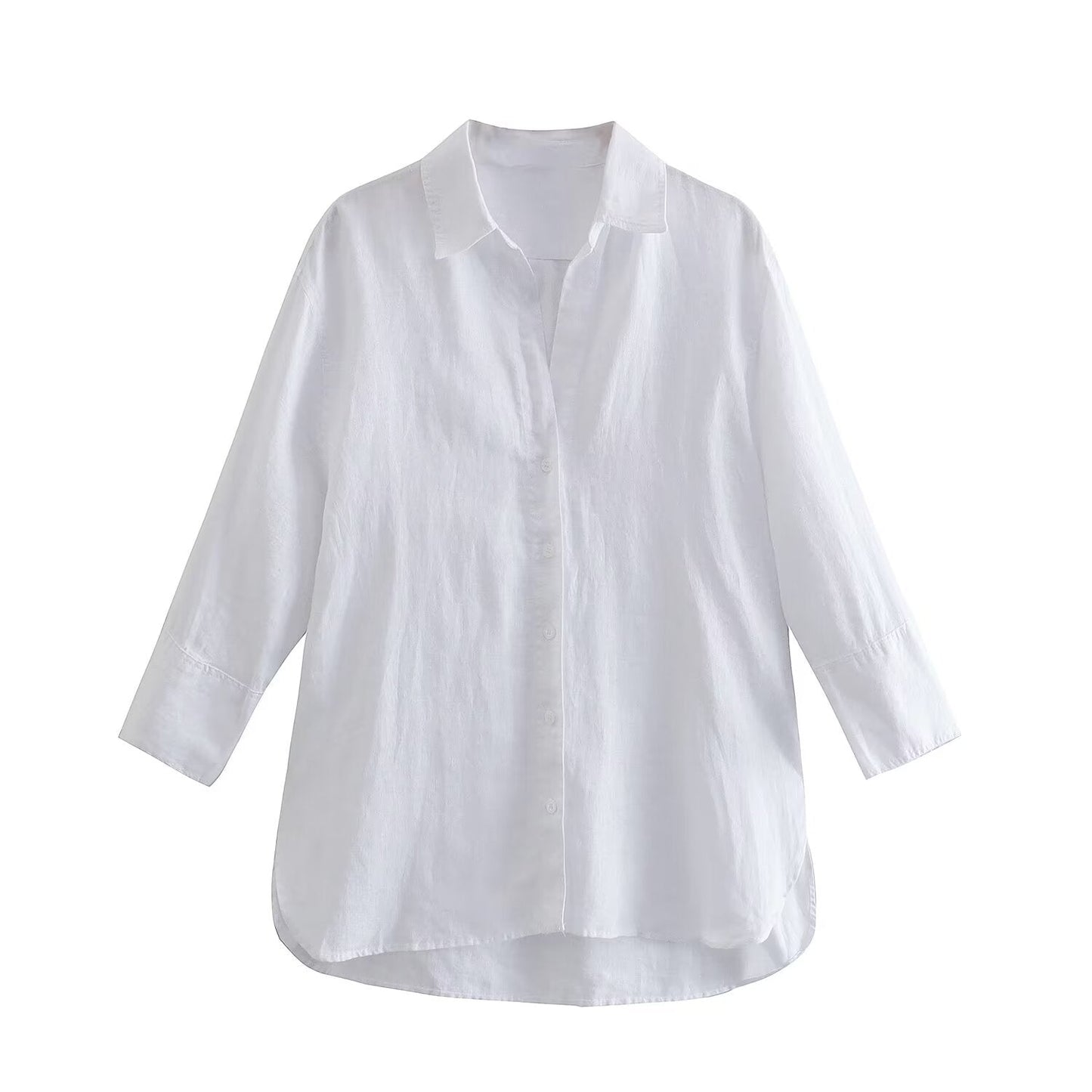 Women's casual linen blend asymmetrical shirt