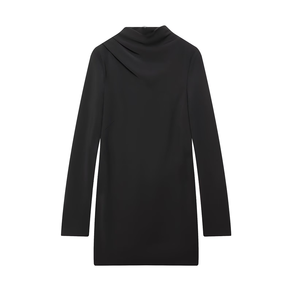 Women's long sleeved pleated collar mini dress