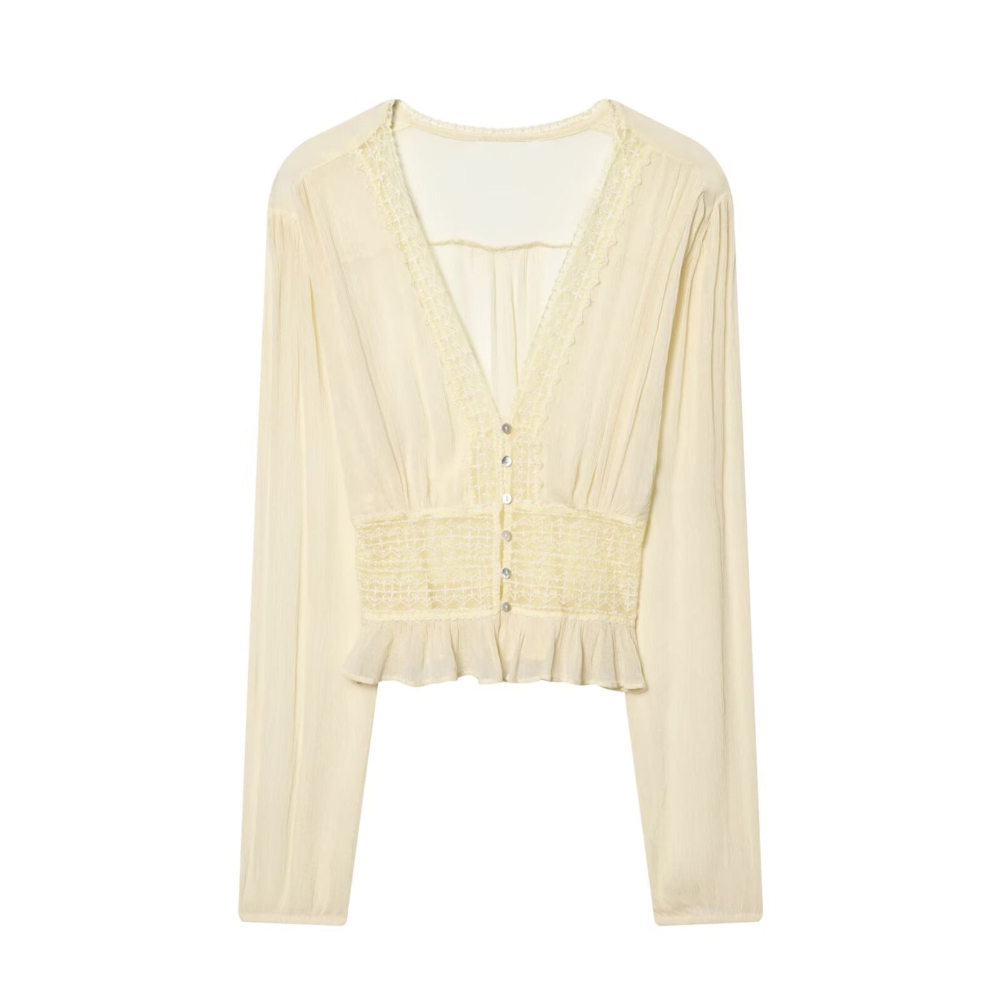 Women's slim V-neck lace chiffon shirt