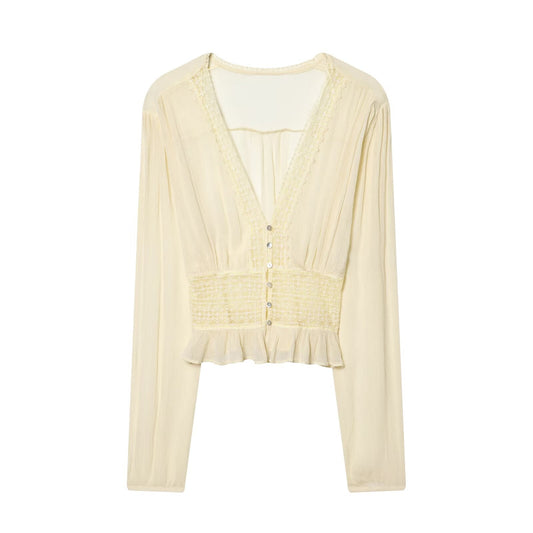 Women's slim V-neck lace chiffon shirt