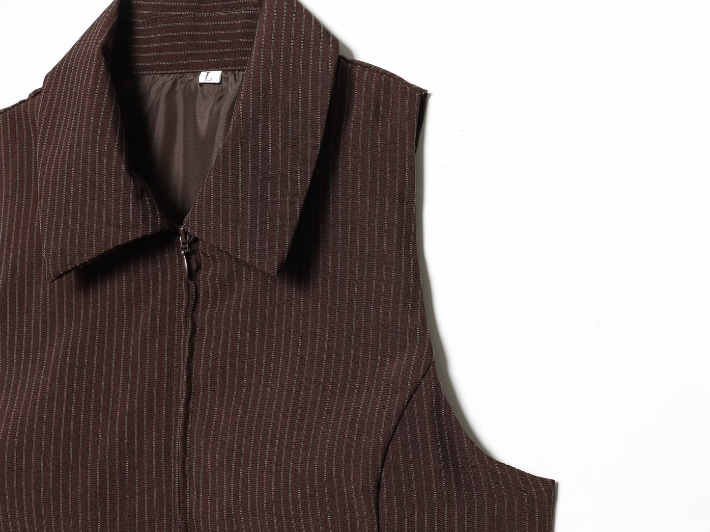 suit Women's 2 pieces sleeveless lapel striped zipper vest+Pants