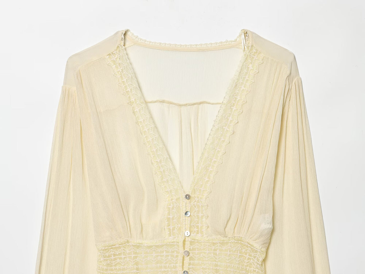 Women's slim V-neck lace chiffon shirt