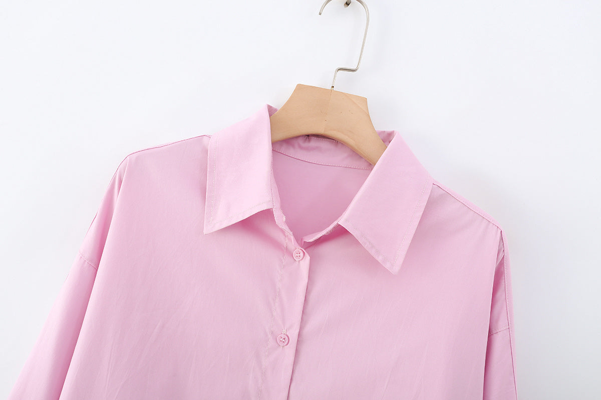 Women's loose cotton Lapel poplin shirt