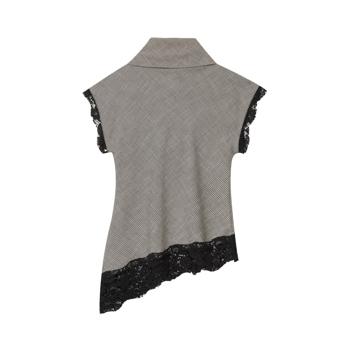 Women's casual asymmetrical plaid lace top